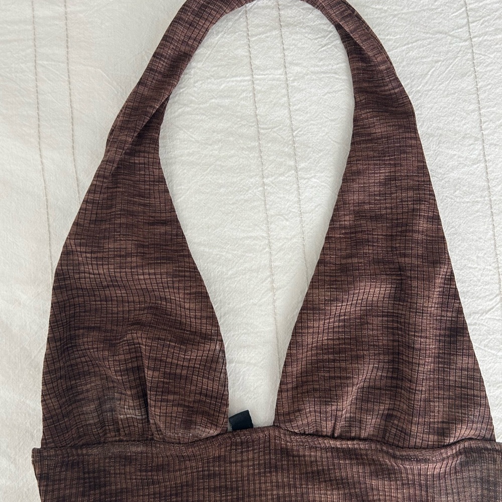 Divided Brown Checkered Halter Top